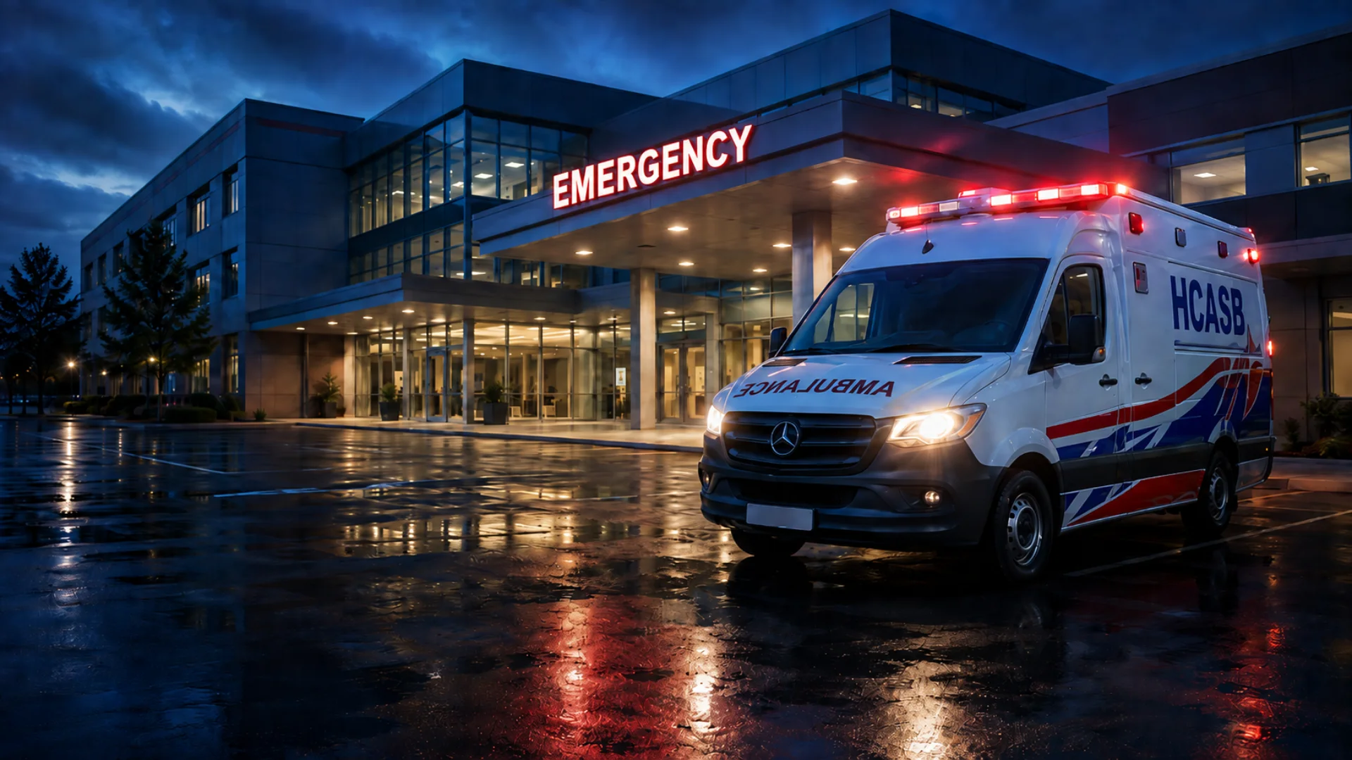 HCASB ambulance outside an emergency department